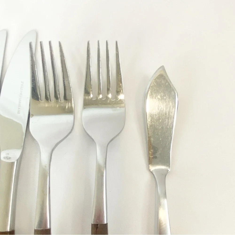 Pyramid Mix Lot 9 Replacement Flatware Wood Handles Japan Vintage Stainless MCM